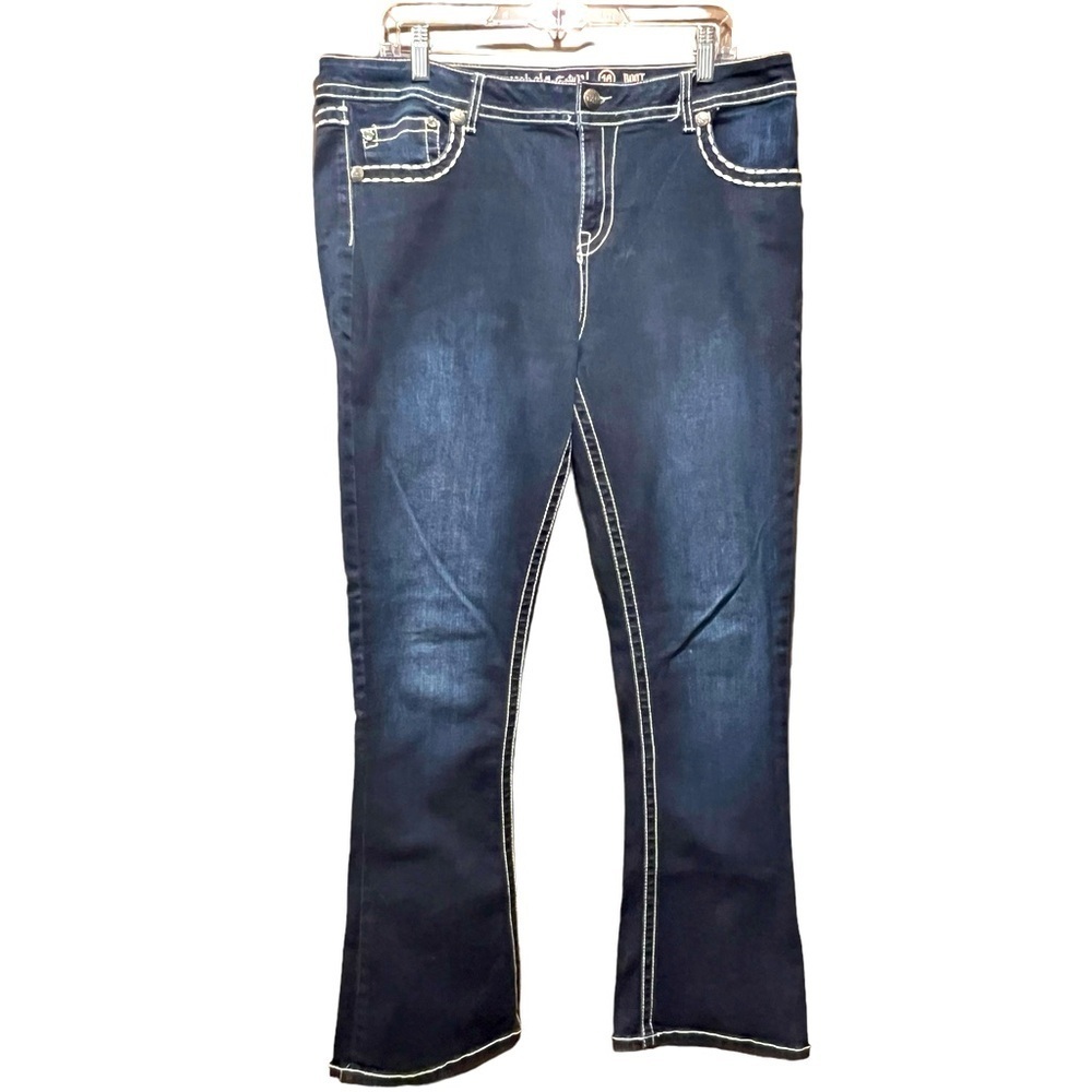 Rebel & Soul Straight Jeans Womens Size 16 Blue Regular Fit Embellished Denim